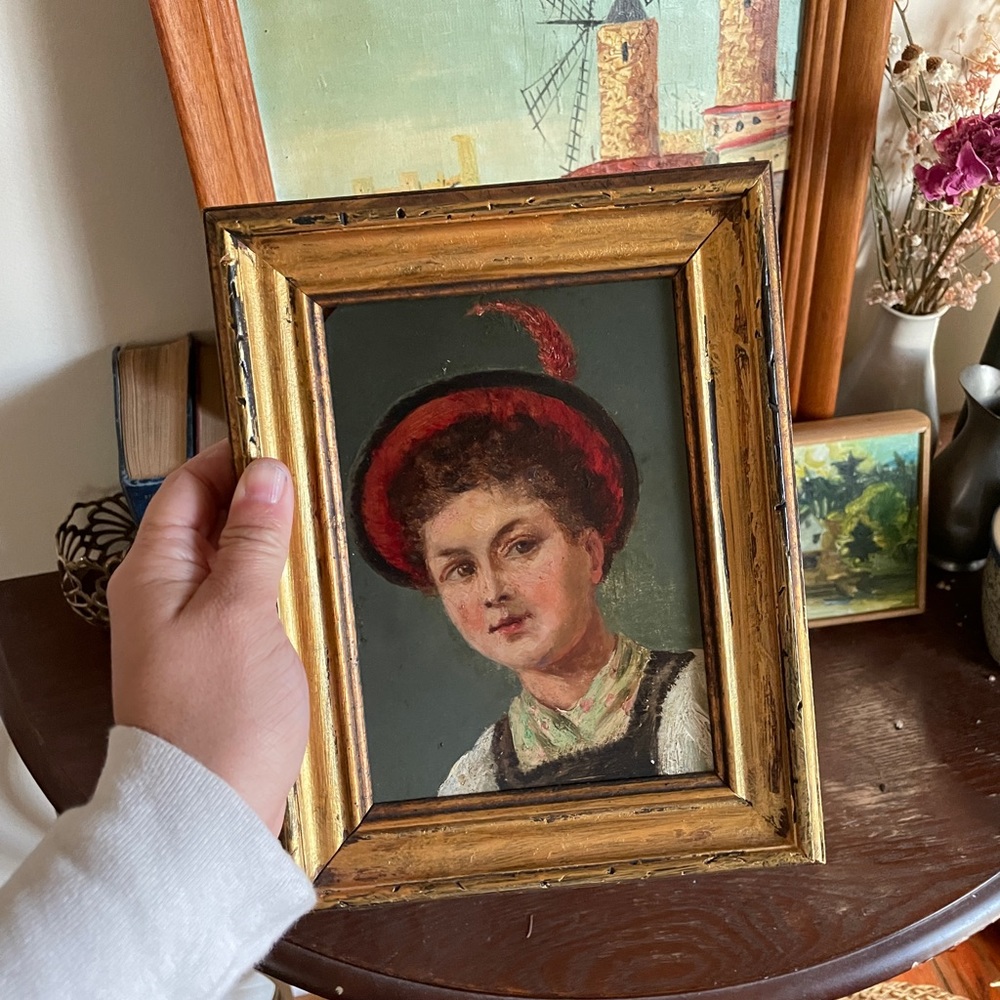 Original vintage oil painting portrait